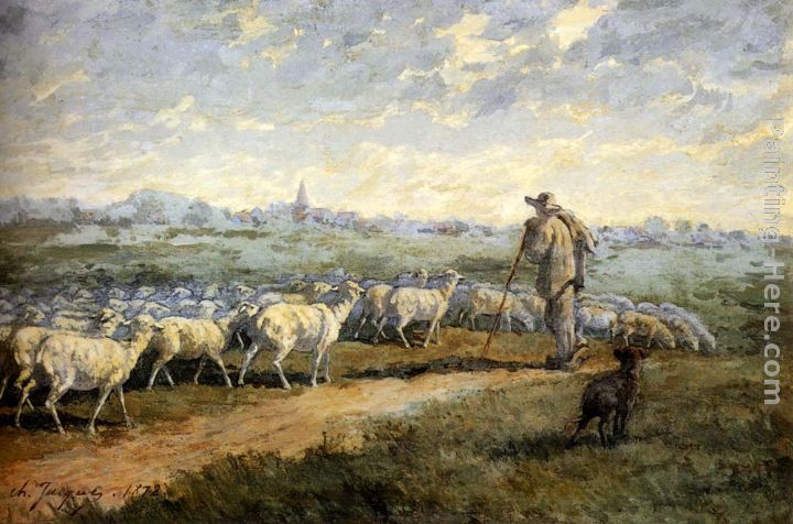 Landscape with a Flock of Sheep painting - Charles Emile Jacque Landscape with a Flock of Sheep art painting